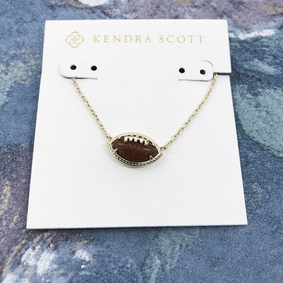 Kendra Scott Football Gold Orange Goldstone Short Pendant Necklace - Picture 1 of 4